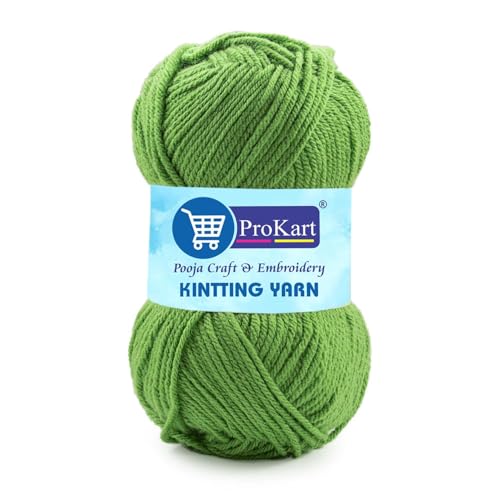 Image of ProKart Premium Woolen 4 Ply Hand Knitting Wool Yarn | Fine Weight Soft Yarn for Sweater, Scarf, Hat, Baby Clothes, Purse, Gift Bags & DIY Craft Accessories (Turtle Green, 100gms x 1 Pack) - PRO25