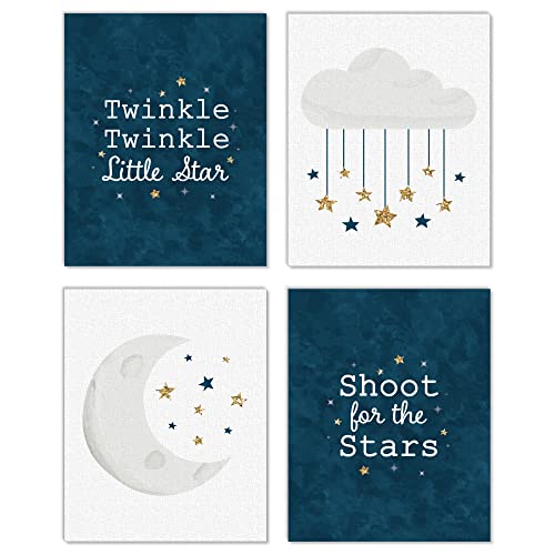 Image of Big Dot of Happiness Twinkle Twinkle Little Star - Unframed Moon and Cloud Nursery and Kids Room Linen Paper Wall Art - Set of 4 - Artisms (8 x 10)