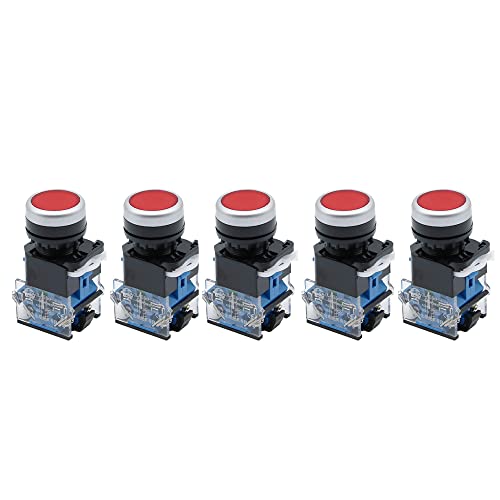 CENPEK 5 Pack 22mm 10A 1NO 1NC Red Sign Self-Locking Push Button Switch Pushbutton Switches LA38-11S