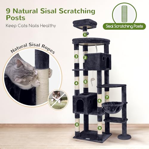 Image of Globlazer Giant Cat Tree for Indoor Large Cats, 83in, F83, Dark Grey | XXL Cat Tower with 9 Scratching Posts for 20lb+ Heavy Duty Large Adult Cats