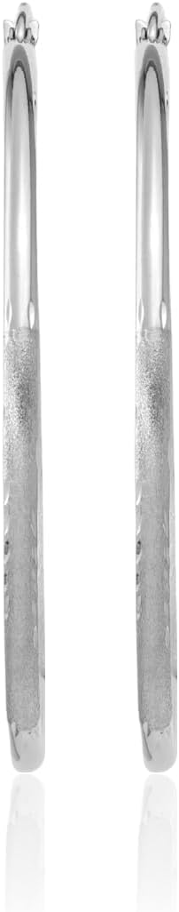 IceCarats 14K Solid White Gold Large Round Hoop Earrings 45mm 1 3/4 inch Snap Back, Diamond Cut, Matte For Her