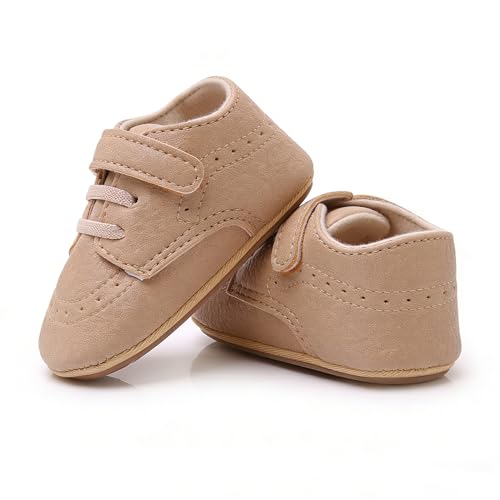 Image of SOFMUO Baby Boys Girls High Top Ankle PU Leather Sneakers Soft Rubber Sole Infant Moccasins Newborn Oxford Loafers Anti-Slip Toddler Wedding Uniform Dress Shoes