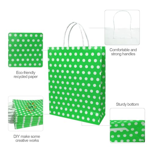 Image of Aakriti Paper Gift Bags with Handles Polka Dot Paper Party Favor Bags for Kid's Birthday Baby Shower Wedding Festivals Holiday Party (10 x8x3 Inch (Pack of 25), Gift Bags Polka Dot Assorted)