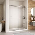 Shower Door,56-60" W x 70" H Semi-Frameless Double Sliding Glass Shower Door with 1/4'' (6mm) Clear SGCC Tempered Glass,Bypass Shower Enclosure,Brush Nickel