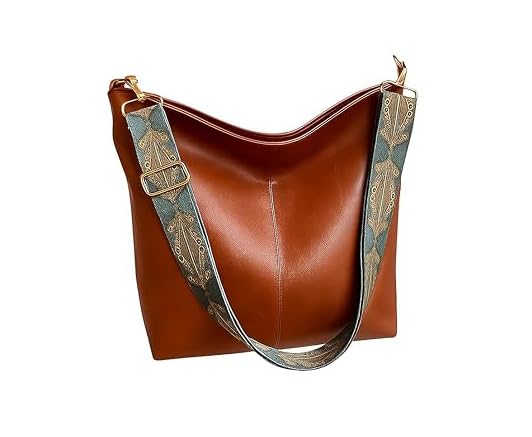 Image of Women's Large Shoulder Tote Bag with Printed Strap for Daily Use