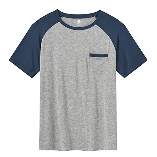 MoFiz Mens Pajama Set Pjs Sleepwear Nightwear Lightweight Quick Dry Soft Short Sleeve V-Neck Summer Pjs Sleep Set With Pocket2