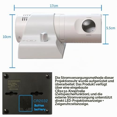 Projektionsuhr, LED Analog Projektor Uhr mit Fernbedienung und 180° Drehbare Projektion für Schlafzimmer und Wohnzimmer