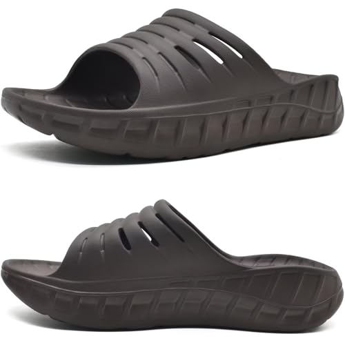 KuaiLu Mens Recovery Sandals Sport Comfortable Arch Support Athletic Cushion Walking Slides Orthopedic Plantar Fasciitis Open Toe Slip On Wide Width Summer Pool Beach Waterproof Slippers Brown Size 7