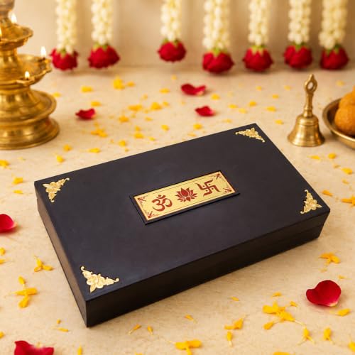 Image of ARNAVIRA Lakshmi Ganpati Sarawati Gold Plated Photo Frame with Tortoise Pocket Temple for Diwali Gift, House Warming Gifts, Return Gift Puja Box