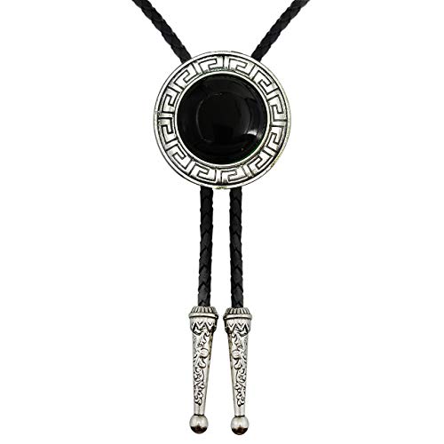LAXPICOL Vintage Western Cowboy Celtic Round Black Stone Bolo Tie For Men Retro Fashion Cool Bola Tie Necktie