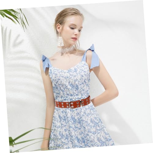 Didiseaon Double Grommet Punk Waist Belt with Chain Adjustable Wide PU Plus Belt for Jeans Edgy Fashion Statement Accessory Brown4