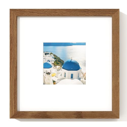 Axeman 8 x 8インチ フォトフレーム | オーク無垢材 8x8 フレーム マット付き 4x4インチ | 8 x 8 木製フォトフレーム プレキシガラス 吊り下げ金具付き ウォールナット