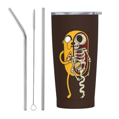 アドベンチャータイム ジェイク アニメ ストロー&ストローブラシ付き マグカップ コーヒーカップ 600ml コンビニカップ タンブラー ステンレス製 保冷 保温 車用 蓋付き 持ち運び 水筒 大容量 直飲み キャラクター 人気 プレゼント