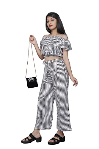 Image of Girls Printed Floral Designer Top & Palazzo Set | Stylish Crop Top and Trouser for Kids girls | 2-Piece Outfit for Girls Age 4-16 Years
