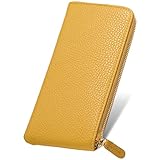 [ムラ] 長財布 イタリアンレザー シュリンクレザー レディース 本革 L字ファスナー スキミング防止 薄型 (イエロー)