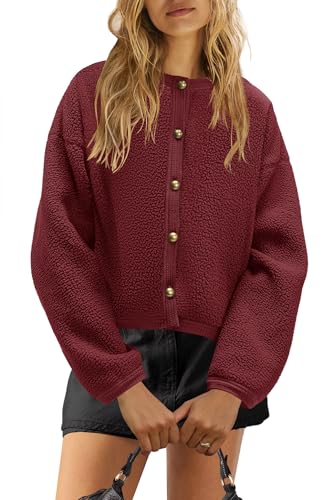 Nirovien Womens Oversized Sherpa Jacket Button Down Fleece Coat Casual Loose Fuzzy Outwear with Pockets