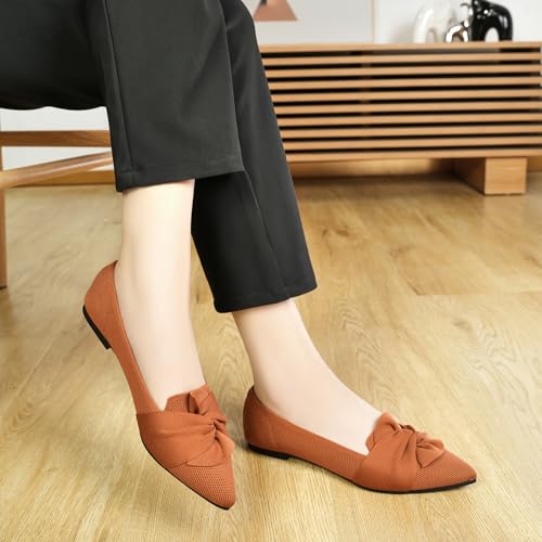 Image of HIULYCENCE Flats for Womens Pointed Toe Ballet Flats with Bow Comfortable Knit Dressy Flats