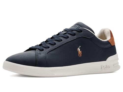 POLO RALPH LAUREN Mens Heritage Court II Leather Sneakers Navy/Multicolor Polo Pony 11 Medium