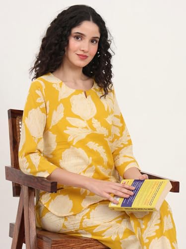 Image of Pinkmint Women's Pure Cotton Co Ord Set l Kurta Sets for Women |Kurta Sets| Printed Kurta with Pant l Stylish Pocket & 3 /4 Sleeve Women Co-ord Set (Avaiable in Plus size)