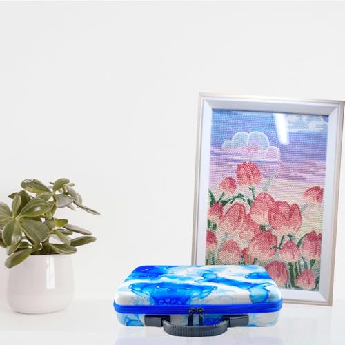 Image of 60 Slot Diamond Art Storage Box | Blue Bead Organizer Case with Drill Tools, Portable Craft Box, For 5D DIY Art Kits