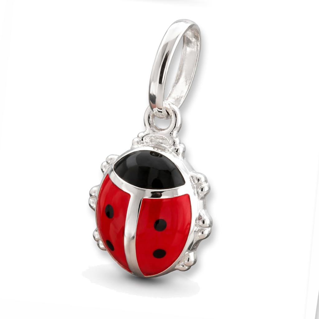 CLEVER SCHMUCK Marienkäfer Kette Silber 13 mm rot lackiert für Mädchen mit Kette Venezia 36 cm STERLING SILBER 925 im Etui rot