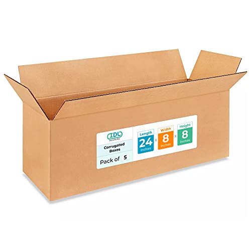Long Moving &amp; Shipping Boxes 24 x 8 x 8 inches (5-Pack) - Extra Strength 200 lb vs Regular - Corrugated Cardboard Boxes for Delivery - Long Box for USPS - Box to Pack Moving by IDL Packaging