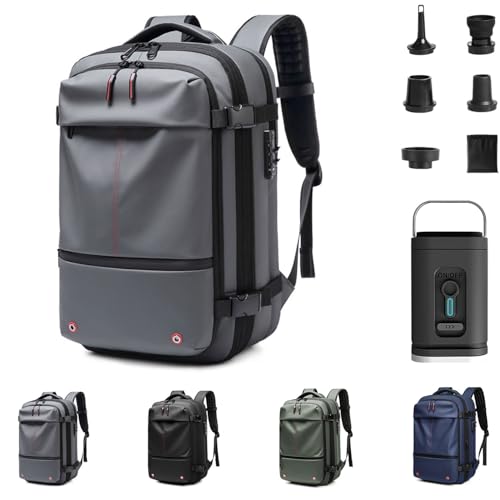 Spacevac Pro Backpack (60 L), Equipped with 1200 Mah Electric Air Pump, Space Vac Pro Large CapacityAnti-Theft Backpack (Gray)