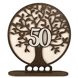 ARTREE Geldgeschenk 50. Geburtstag & Goldene Hochzeit aus Holz – Lebensbaum Jubiläum Geschenk mit LED, Tischdeko & Geldgeschenk in einem