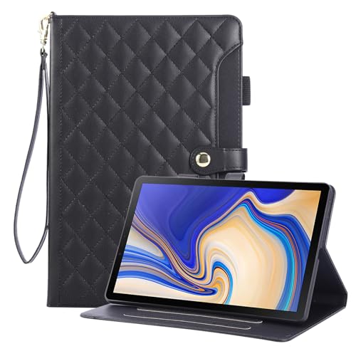 Rosbtib Funda para Samsung Galaxy Tab S4 10.5 Pulgadas 2018 Modelo SM T830/T835, Funda de Piel PU Bordada a Cuadros con Correa de Mano, Soporte y Cierre magnético para Galaxy Tab S4 10.5   Negro