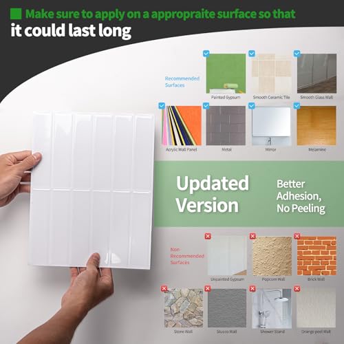 LONGKING 10-Sheet White Peel and Stick Backsplash for Kitchen Wall, Kitchen Backsplash Tiles, Wall Tiles, 11.4\" x 9\" - Thumbnail 7