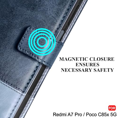Image of TheGiftKart Flip Back Cover Case for Mi Redmi A7 Pro /Poco C85x 5G / C81 | Dual-Color Leather Finish | Inbuilt Stand & Pockets | Wallet Style Flip Back Cover Case (Faux Leather, Blue & Sky)