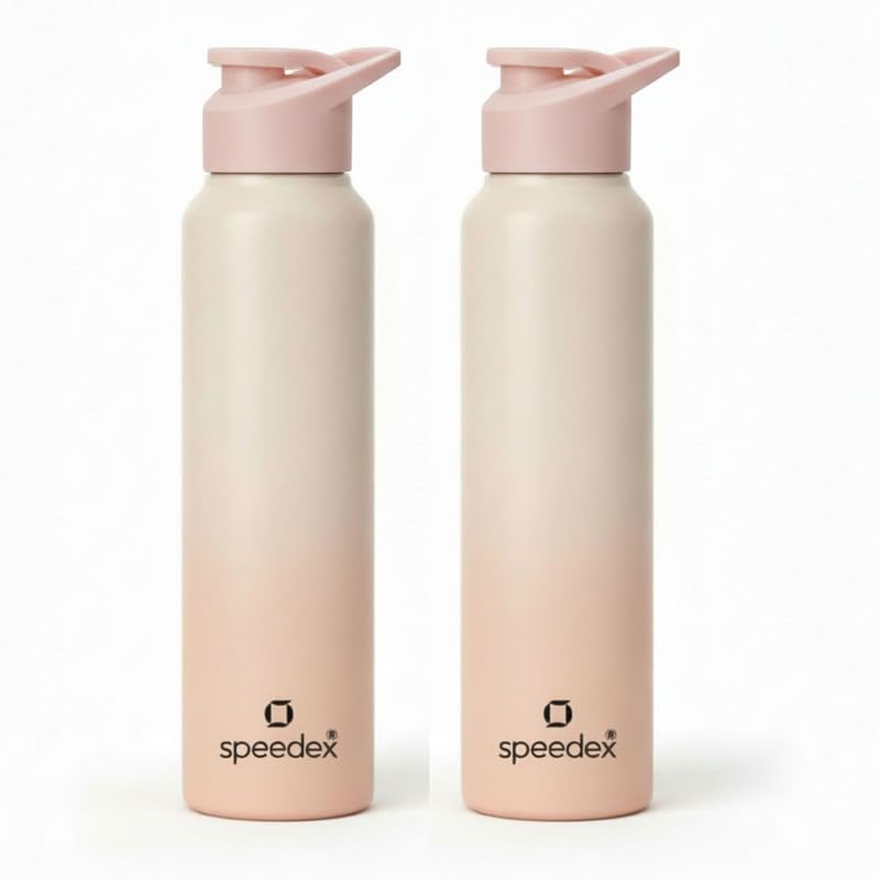 Image of Speedex Stainless Steel Water Bottle 1 Ltr, Leak Proof Sipper Cap, BIS Approved 1000 ml Metal Bottle For Daily, Office, School, Gym, Travel Use for Men, Women, Kids, Adults, Peach Orange, Set of 2