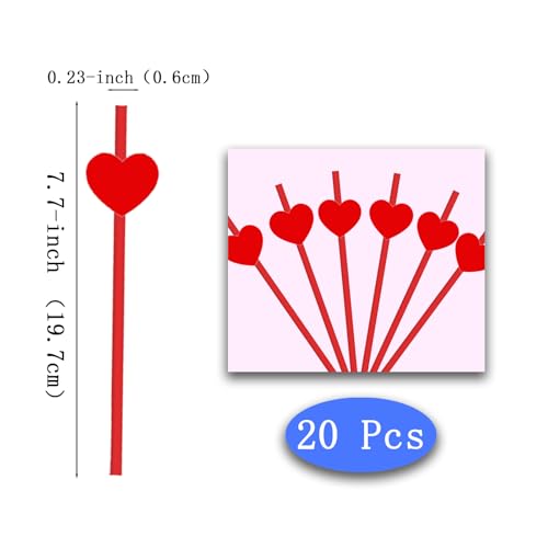 20 pitillos desechables de papel, 7.7 pulg, forma corazón miniatura 2