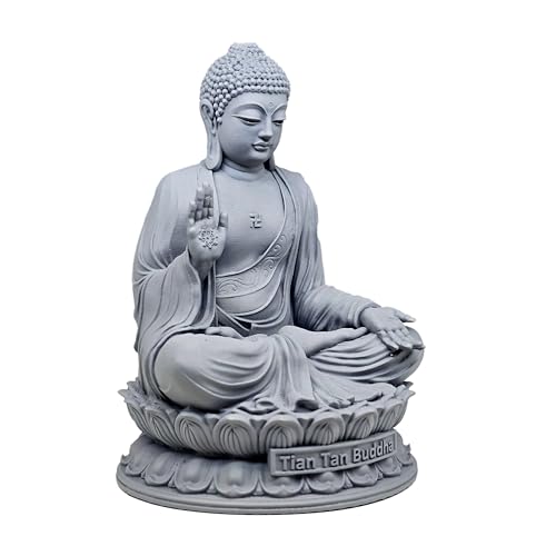 Image of MurtiHome Tian Tan Buddha Idol, Siddhartha Gautama The Shakyamuni Statue | 8 cm Tall Small Grey Color Figure Made From UV Resin, Crafted by 3D Printer for Car Dashboard, Home, Office, Gift