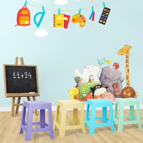 Image of TURSTIN 6 Pack Plastic Stools 16.9 Inch 6 Macaron Colored Nesting Stools Portable Backless Bar Stool Flexible Seating Chairs for Classroom Office Home