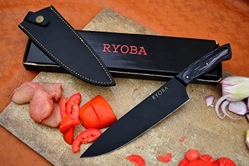 Ryoba Chef Knives | Titanium Coated High Carbon Chef Knife | Damascus Blade Cleaver Knife #TOP1