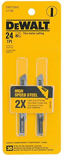 Dewalt DW3726H2 3-Inch 24TPI High Speed Steel U-Shank Jig Saw Blades for Thin Metal Cutting - 2 Pack