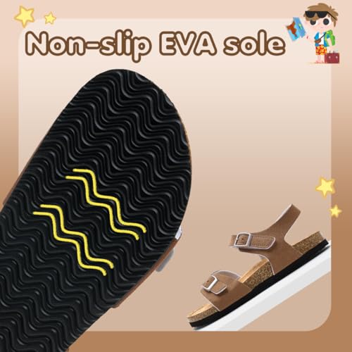 Image of Torotto Toddler Kids Sandals Boys Girls Cork Footbed Sandals with Adjustable Buckle Casual Slides Open Toes Flat
