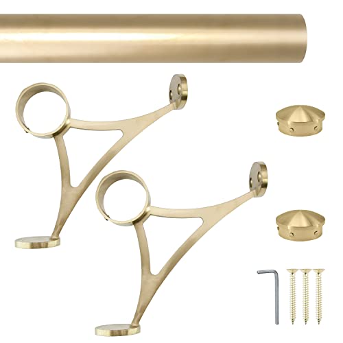 Combination Mount Foot Rail Kit, Satin Golden Finish Stainless Steel Tubing w/Internal Connector, Combination Foot Rail Brackets (Tapered End Cap, 5 ft (60 in x 1))