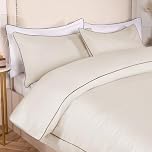 OHS King Size Bedding Piped Edge, Ultrasoft Warm Microfibre Fabric Modern Stylish Luxury 100% Soft Touch Duvet Cover Set with Two Pillowcases, Cream/Black - Kingsize