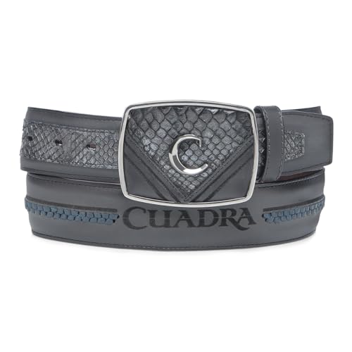 CUADRA | Men’s Cowboy Belt Genuine Python & Bovine Leather with Metal Buckle CV507PH Black