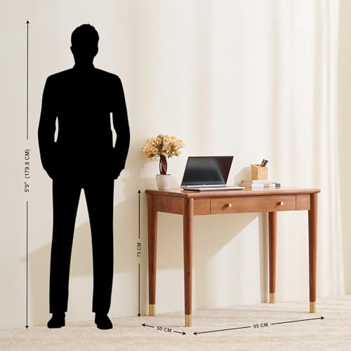 Image of Home Centre | Amanda Acacia Wood Study Desk with Drawer | Solid Wood | Brown | 1 Year Warranty