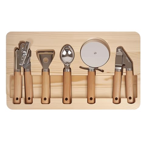 Cathyeen Stainless Steel Kitchen Gadget with Wood Organizer - Can