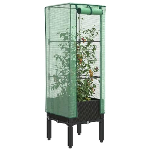 ShGaxin Hochbeet mit Gewächshaus-Aufsatz Rattan-Optik 40x40x140 cm,...