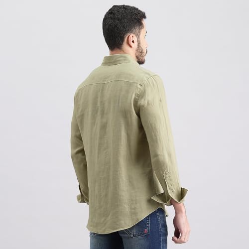 Image of ROOKIES Mens Full Sleeve Slim Fit 100% Lenin Shirt