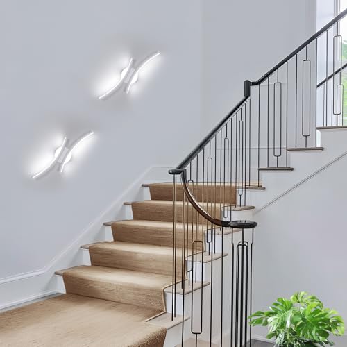 Applique LED da Parete Interno, 20W 2250LM Moderno Lampada da Parete LED, 44.5CM Bianco Lampada a Muro Creativo per Camera da Letto Bagno Soggiorno Scale Corridoio, Bianco Freddo 6500K - Illuminazione - Immagine 6