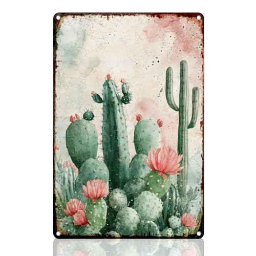 DOODLREAM Décoration murale rétro en métal avec plantes de cactus et plantes succulentes - 20 x 30 cm - Décoration murale vintage pour maison, café,...