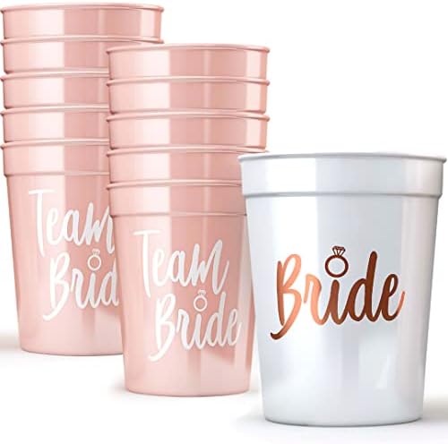 Team Bride Bachelorette Party Cups (11 Pack) - Bachelorette Party Decorations & Bachelorette Cups for the Bride Tribe - Rose Gold & White Drinking ...