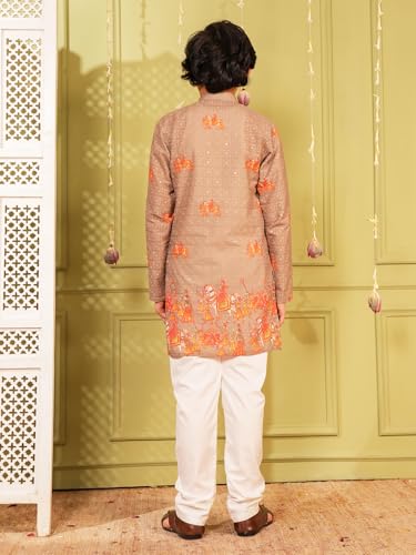 Image of AJ DEZINES Kurta Pajama For Kids Boys | Cotton Printed Chikankari Kurta Pyjama Set For Boys | Traditional & Festive Outfit | Party & Ethnic Wear | Stylish Kids Kurta Set