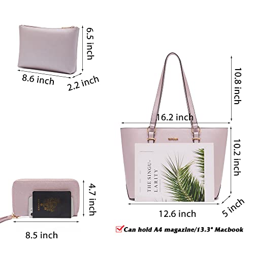 Image of Qiyuer Versatile Daily Purses with RFID Wallet for Women Tote Handbag Set | 3PCS, Fits 13 inch Tablet, Sturdy Vegan PU, Spacious, Work Use, Shoulder Satchel, Large Clutch Wallet, Makeup Bag, Ideal Gift